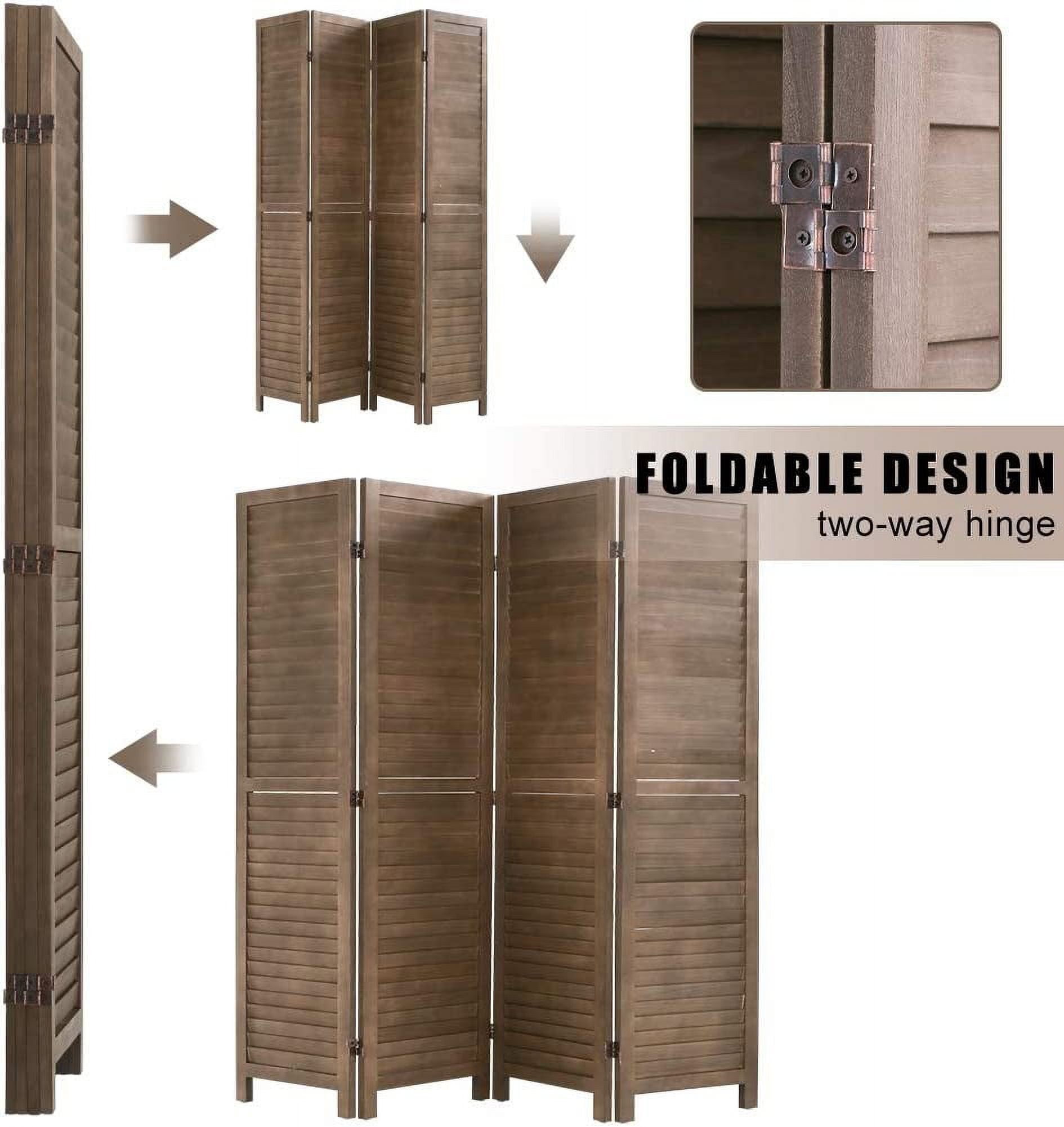 FDW Room Divider Partition 4 Panel Privacy Screen Folding Screen Wood Frame Screen for Home Office Bedroom,Brown