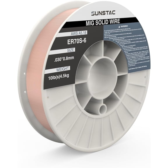 Sunstac .030 MIG Welding Wire - 10LB ER70S-6 Carbon Steel Solid Core MIG Wire, Copper Coated, Low Splatter & High Deoxidizer