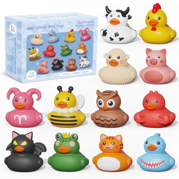 Sumsoltic 12 Pcs Baby Bath Toys, Mini Rubber Ducks No Hole Design, Safe Bath Toys for Babies Infants Toddlers and Kids,Pool Toys Party Favors