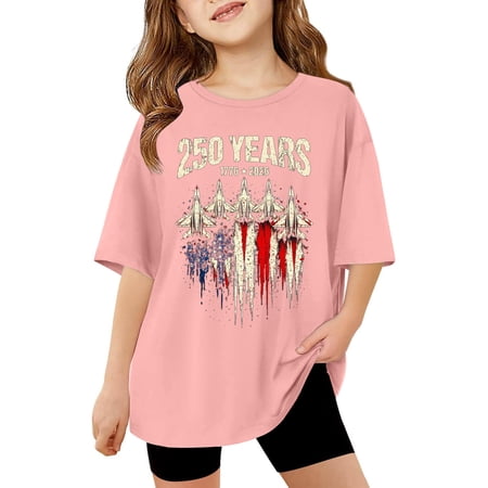 Byoo Teen Girls Oversize T Shirt America s 250th Anniversary Casual Short Sleeve Sporty Tee Shirt Tee Top