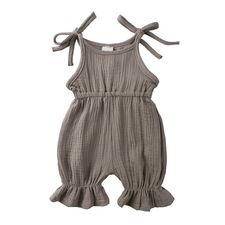 

Utoimkio Clearance Toddler Baby Girls Solid Bell Bottom Romper Cotton Linen Sleeveless Strap Jumpsuit Bodysuit Summer Outfits Clothes