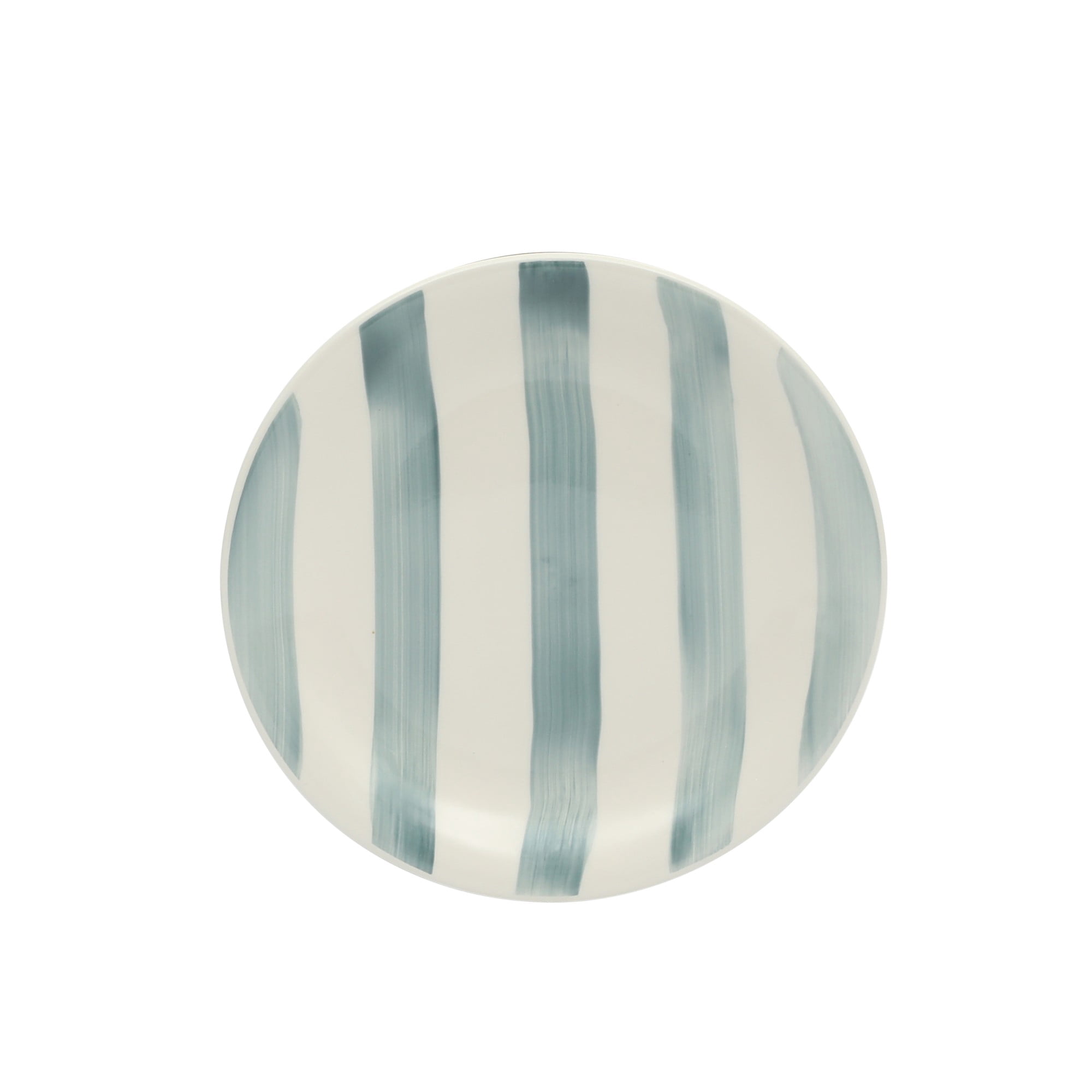 Gibson Home Kenwood Shores 16 Piece Stoneware Dinnerware Set, Hand-Painted Plates and Bowls, Service for 4 - Blue Striped