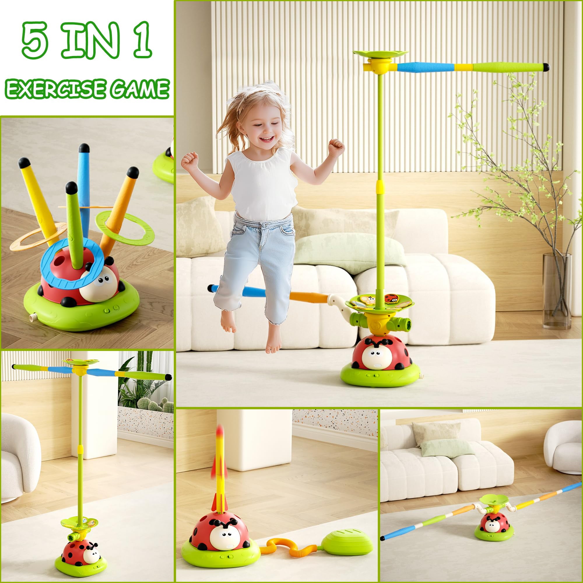 LINXUXIE 5-in-1 Musical Jump Set, Toss Ring Game and Stomping Toys, Active Indoor&Outdoor Games Birthday Gifts for 3-5 5-8 8-13 Years Old