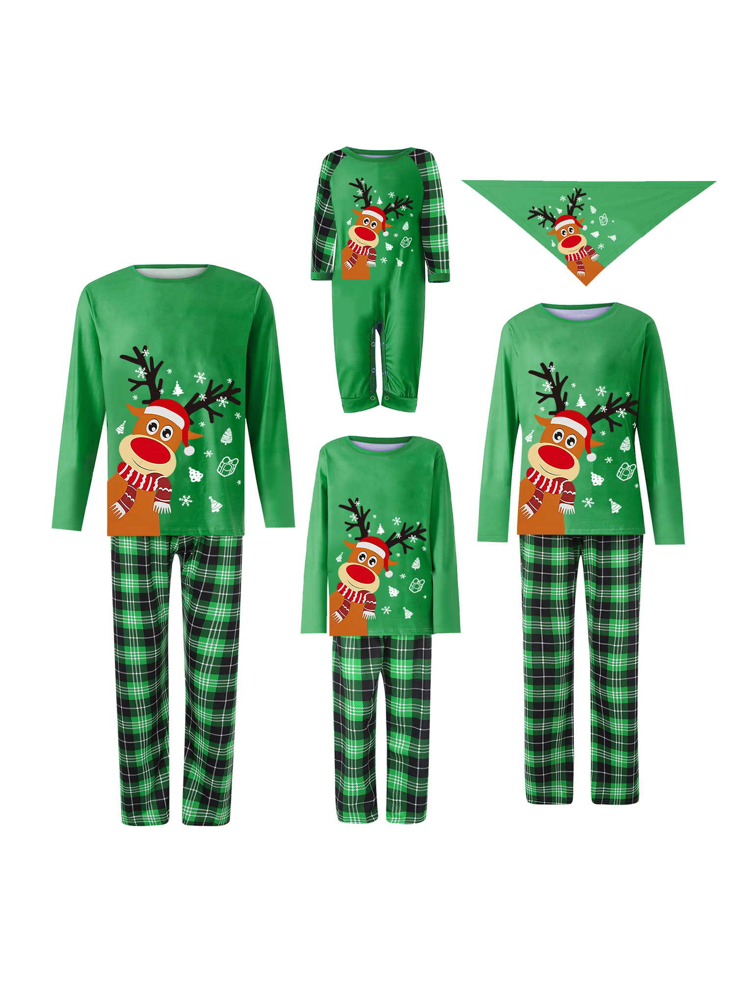 Christmas Family Pajamas Matching Sets Xmas Matching Pjs, Long Sleeve Deer Tops + Plaid Pants Set for Adults, Kid, Baby, Dog - image 1 of 6