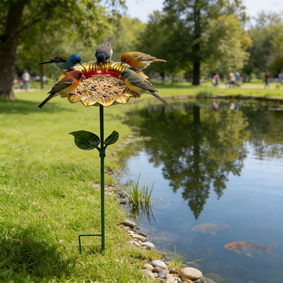 Bird Feeder, Metal Sunflower Bird Bath For Outside Small Birdbath Feeder For Outdoor Garden Patio Yard Decor
