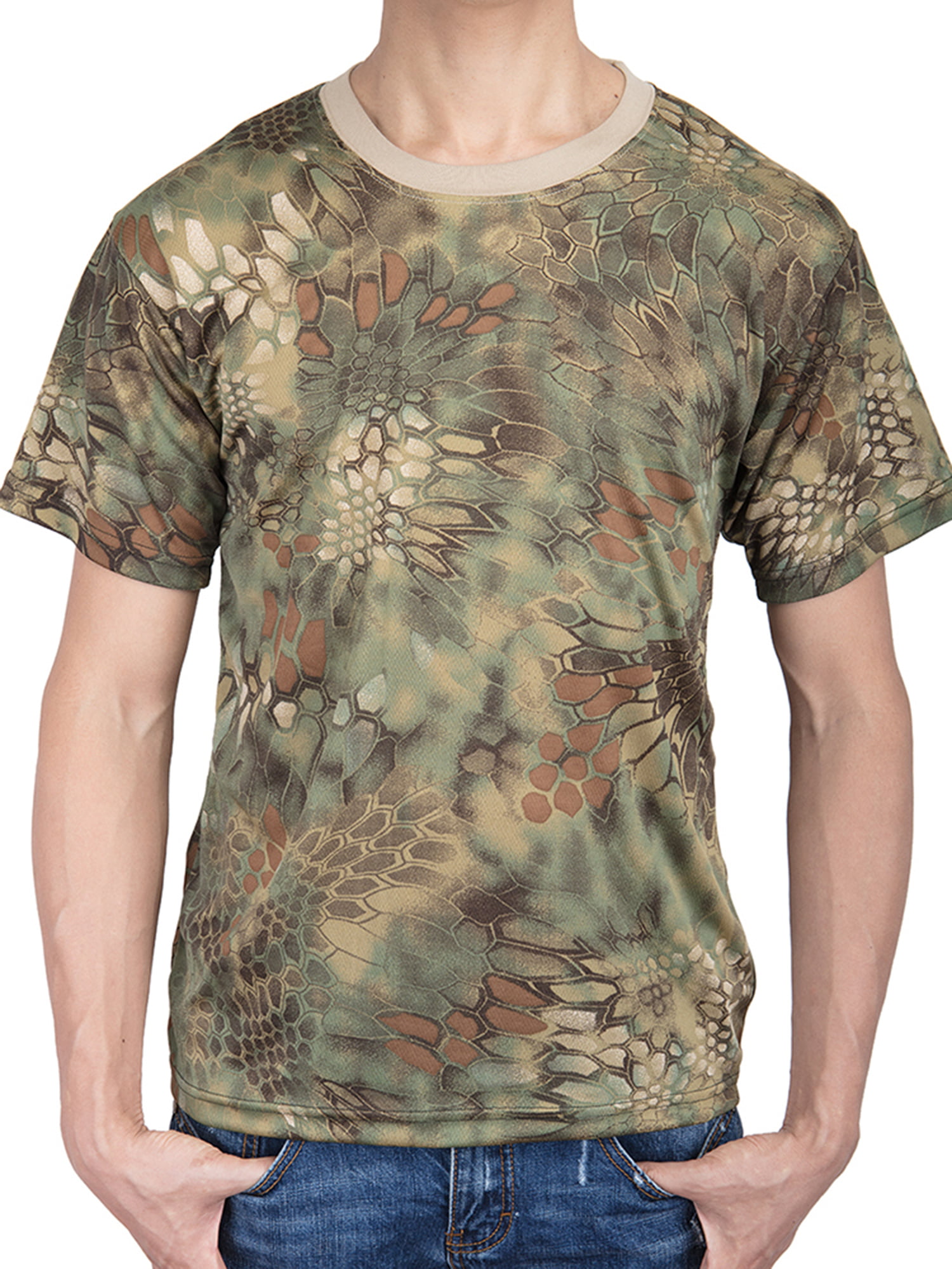 Mens Crew Neck Military Camo Combat Short Sleeve Tee Shirts T-Shirts Tops Blouse 