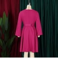 thumbnail image 4 of AURA Plus Size Belted Swing Midi Dress Long Sleeve Crewneck High Waist Large Skirt Elegant Fall Winter Dress with Zipper, 4 of 9