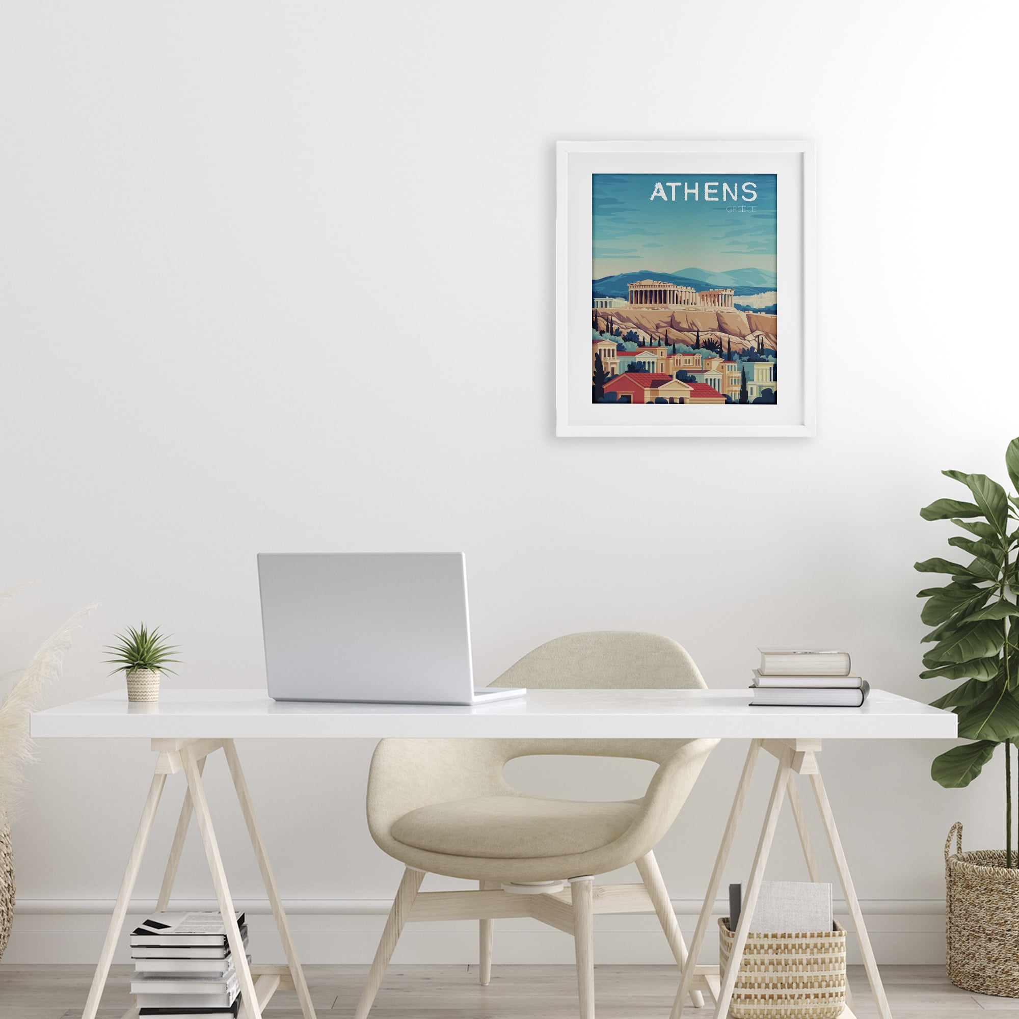 Stupell Industries Athens Topography Cityscape White Framed Print Under Glass, design by Andreas Magnusson