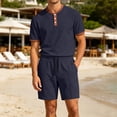 thumbnail image 6 of hotojiny Men's 2 Pieces Set Short Sleeve Henley Shirts and Comfortable Shorts Set Summer Beach Vacation Outfits(Navy,X-Large), 6 of 7