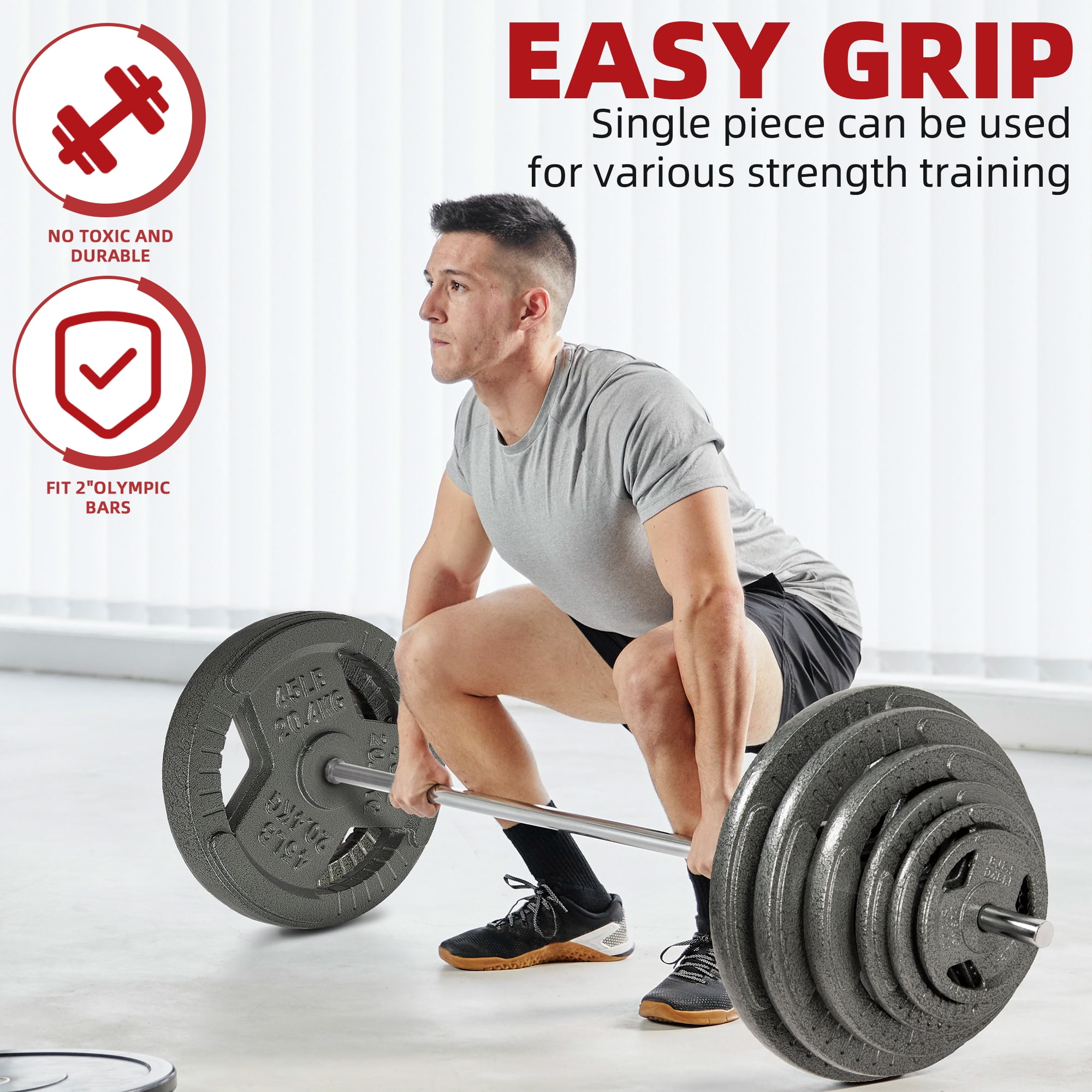 FlexWave Cast Iron Barbell Set, 50-170 LBS Weight Plates with 6FT or 7FT Barbell, 1-Inch & 2-Inch Options, Multiple Package