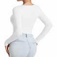 thumbnail image 2 of SOMER Bodysuit for Woman Tummy Control Deep V Neck Long Sleeve Tops White Bodysuit Women Clothing, 2 of 6