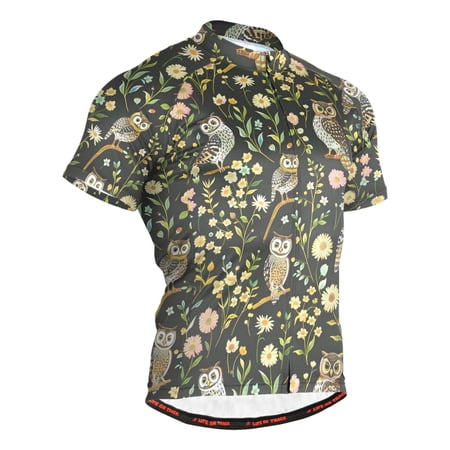 joogoo Cute Owls in Daisy Floral Pattern Men s Cycling Jerseys Mountain Bike Short Sleeve Tops 2XL