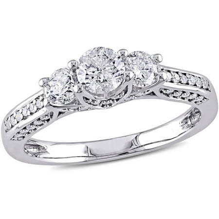 Miabella 1 Carat T.W. Diamond 14kt White Gold 3-Stone Engagement Ring