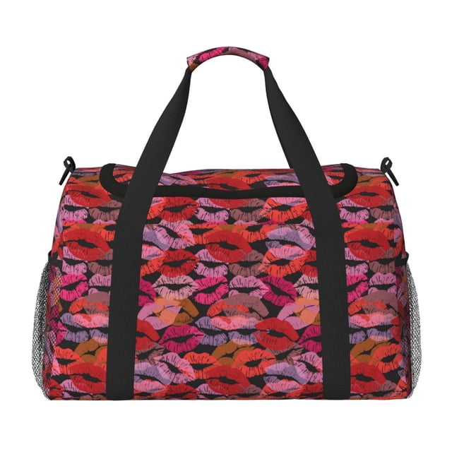 Balery Red Lips Kissing Bolsa de Gimnasio para Mujeres, Bolsa de Viaje con Bolsillo Húmedo, Bolsa de Fin de Semana para Mujeres, Bolsa de Viaje Resistente al Agua