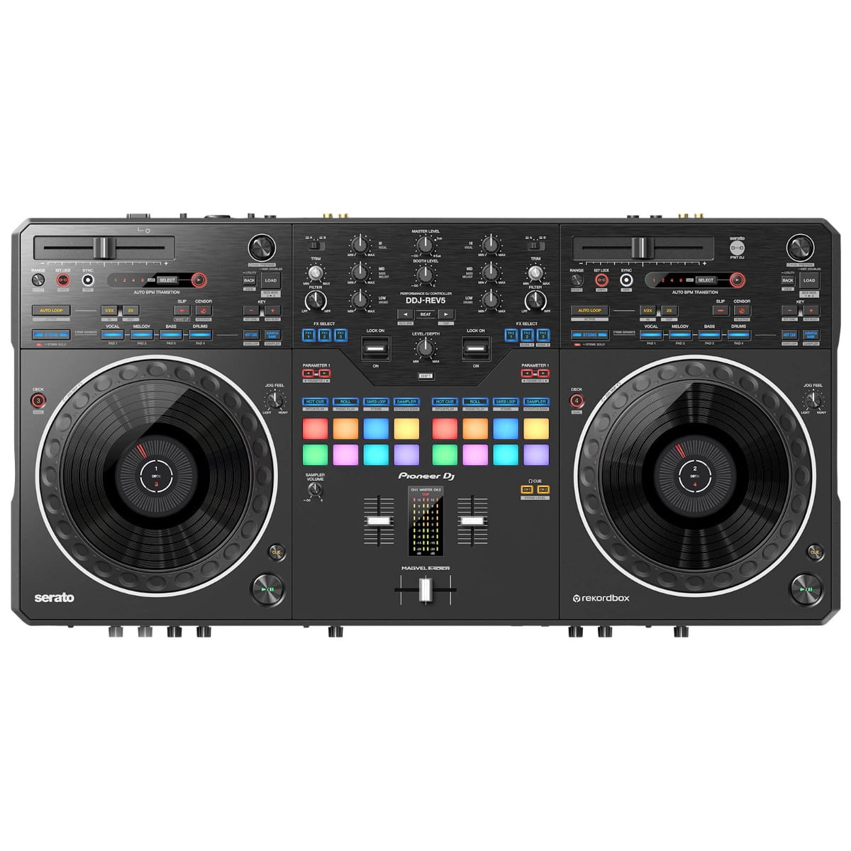 Pioneer DJ DDJ-REV5 DJ Controller with Black Flight Style Road Case & RGB LED Strip Kit Package