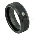thumbnail image 1 of Black Tungsten Ring Beveled Edge - 0.07ct Solitaire Peridot Ring - Personalized Tungsten Wedding Ring - Custom Made August Birthstone Ring TN663BS, 1 of 1