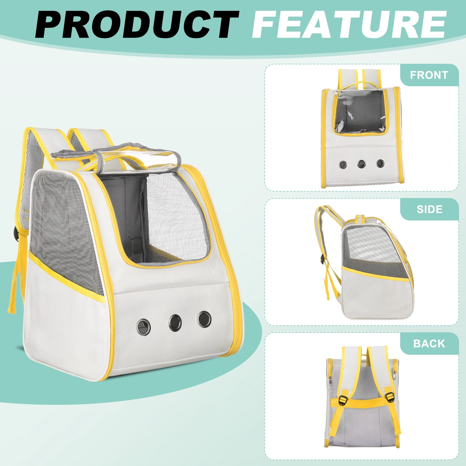 Uxcell Cat Backpack Carrier, Portable and Ventilated, Oxford Cloth for Cats or Small Dogs (Beige/Yellow, 12.6"x11"x15")