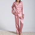thumbnail image 4 of Defitshape Women's Long Sleeve Pajama Set Pant 2 Piece Pj Sleepwear Button Down Printed Notch Collar Loungewear V Neck Elastic Waist Floral/Polka Dot Heart Pockets Red2 Medium, 4 of 5