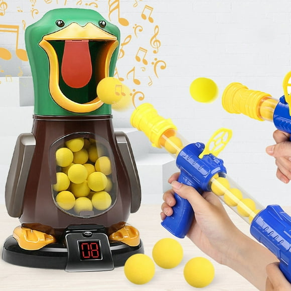 Quack Attack Shooting Set - Interactive Movable Duck Target with Sound and Light Features, Includes 2 Blasters, 2 Aiming Goggles, and 24 Soft Foam Balls - Fun for All Ages