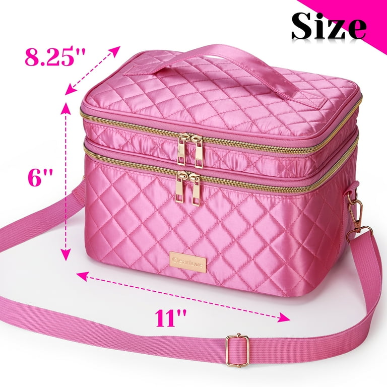 Portable Makeup Bag Double Layer Travel Makeup Case Cosmetic Bag Organizer with Strap