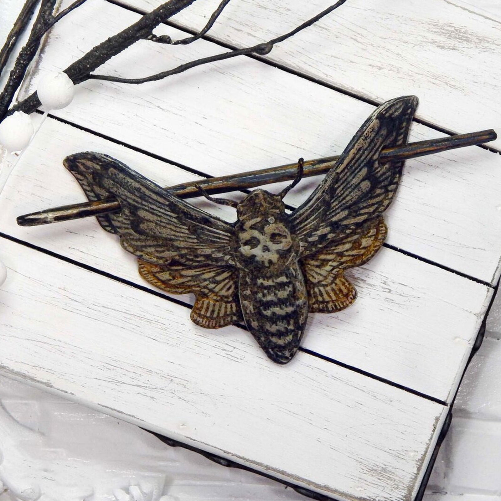 Large Whimsical Wooden Hair Needle Pin the MOTH Pack Large Vintage  Butterfly Gothic Gift Lasercut Jewelry Death's Head Hawk Moth Hawkmoth 