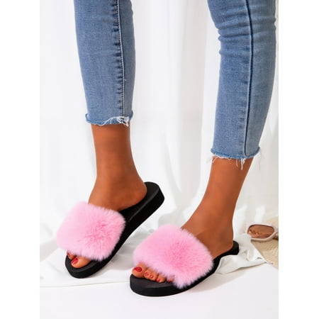 

Fluffy Slides Open Toe Faux Fur Sandals