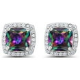 thumbnail image 2 of 10k White Gold 1/2 Ct Created Mystic Topaz Halo Princess Cut Plated Stud Earrings by Paris Jewelry, 2 of 2
