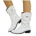 thumbnail image 5 of UngA Women's Mid-Calf Boots Wide Toe Box Motorcycle Biker Riding Boots with Buckles Round Toe Dress Boots with Low Chunky Heel Boot for Women White,Size 8.5, 5 of 7