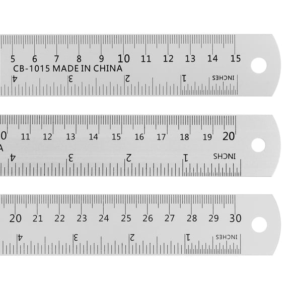 Steel Ruler 15cm 6 Inch, 20cm 8 Inch, 30cm 12 Inch with Conversion Table, 3 Pieces