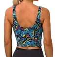 thumbnail image 4 of Goofa Love Music Printed Sports Bras for Women, High Impact Running Bra Workout Crop Tank Tops Longline Sports Bra Push up-Small, 4 of 9