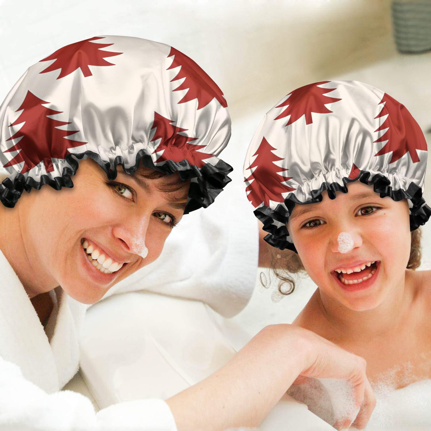 Shower Caps,Red Christmas Tree Pattern Waterproof Shower Cap for Women 4 Pieces,Double Reusable Hair Cover for Shower PEVA Elastic Stretch Hem