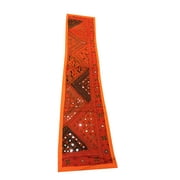 Mogul Tuscan Orange Table Runner Mirror Work Ethnic Embroidered Wall Tapestry