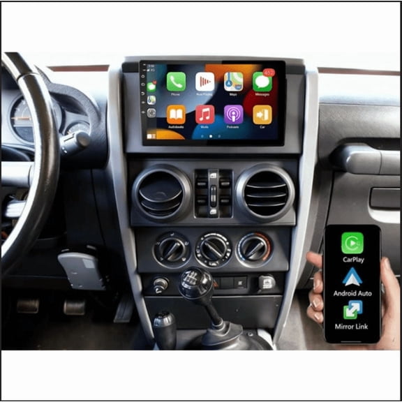 For Jeep Wrangler JK 2007-2010, 10.1 Inch 2 Din Android Car Stereo with Wireless CarPlay & Android Auto, GPS WiFi Bluetooth, 4 64GB, Includes AHD Backup Camera & Microphone