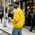 thumbnail image 5 of GrmtClth Mens Solid Tone Crewneck Sweatshirts Long Sleeve Soft Cozy Fabric Ribbed Cuffs And Hem Loose Relaxed Outdoor Daily Pullover Tops Yellow 2XL, 5 of 5