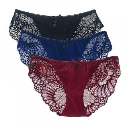 

Spdoo Plus Size Sexy Lace Underwear for Women Low Rise Ice Silk Briefs Traceless Hip Lifting Panties Nylon 3 Pack 3XL/8
