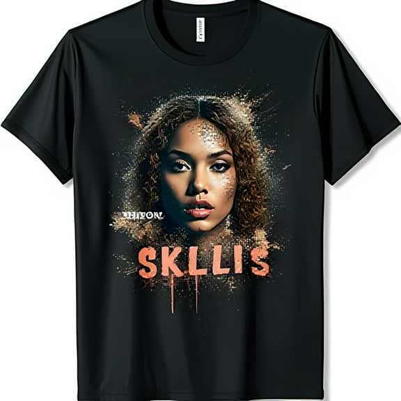 Stylish Black T-Shirt with Colorful Doechii Graphic & Dripping SKLLIS Text