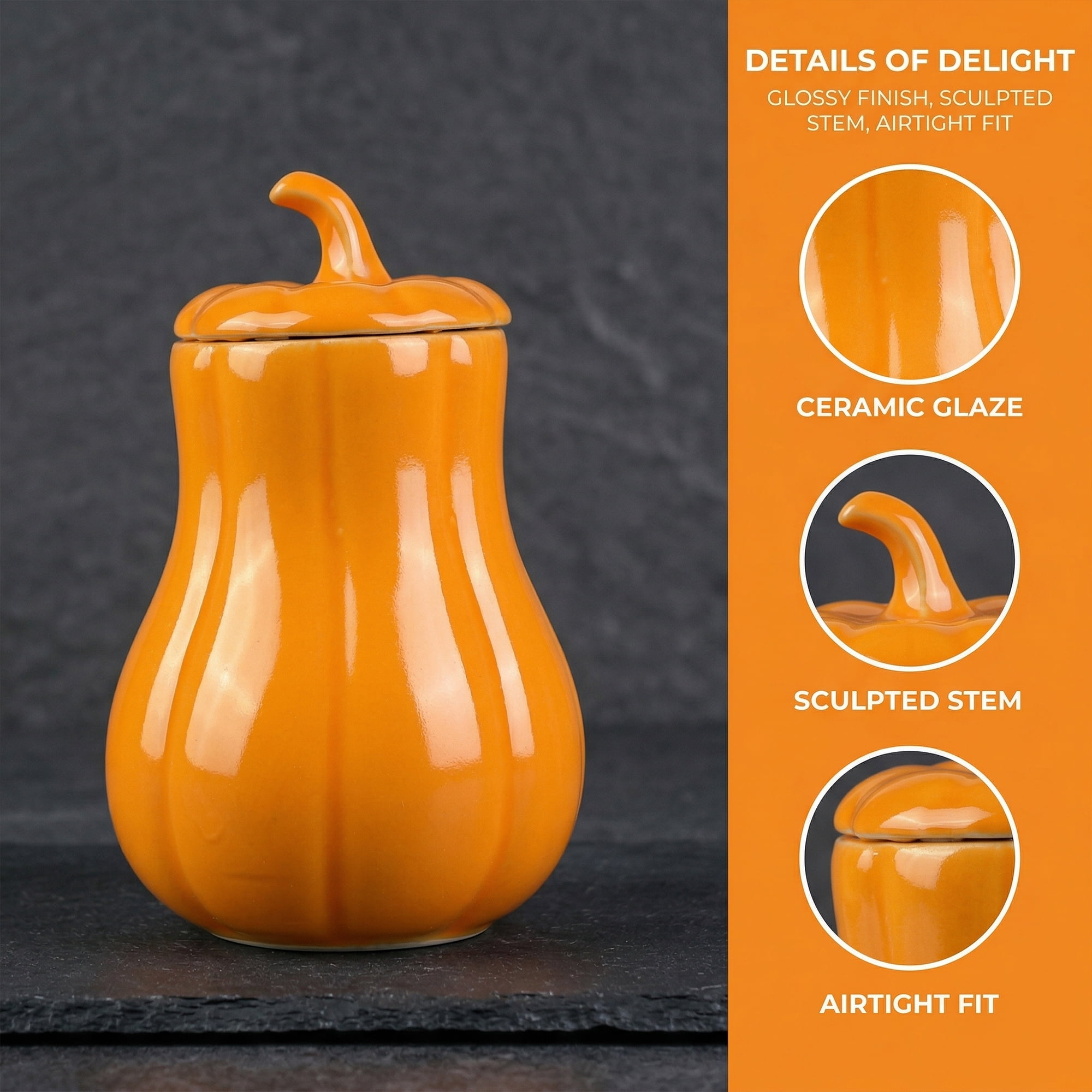 Unique Bargains Tall Pumpkin Shape Ceramic Jar with Airtight Lid for Fall Decor