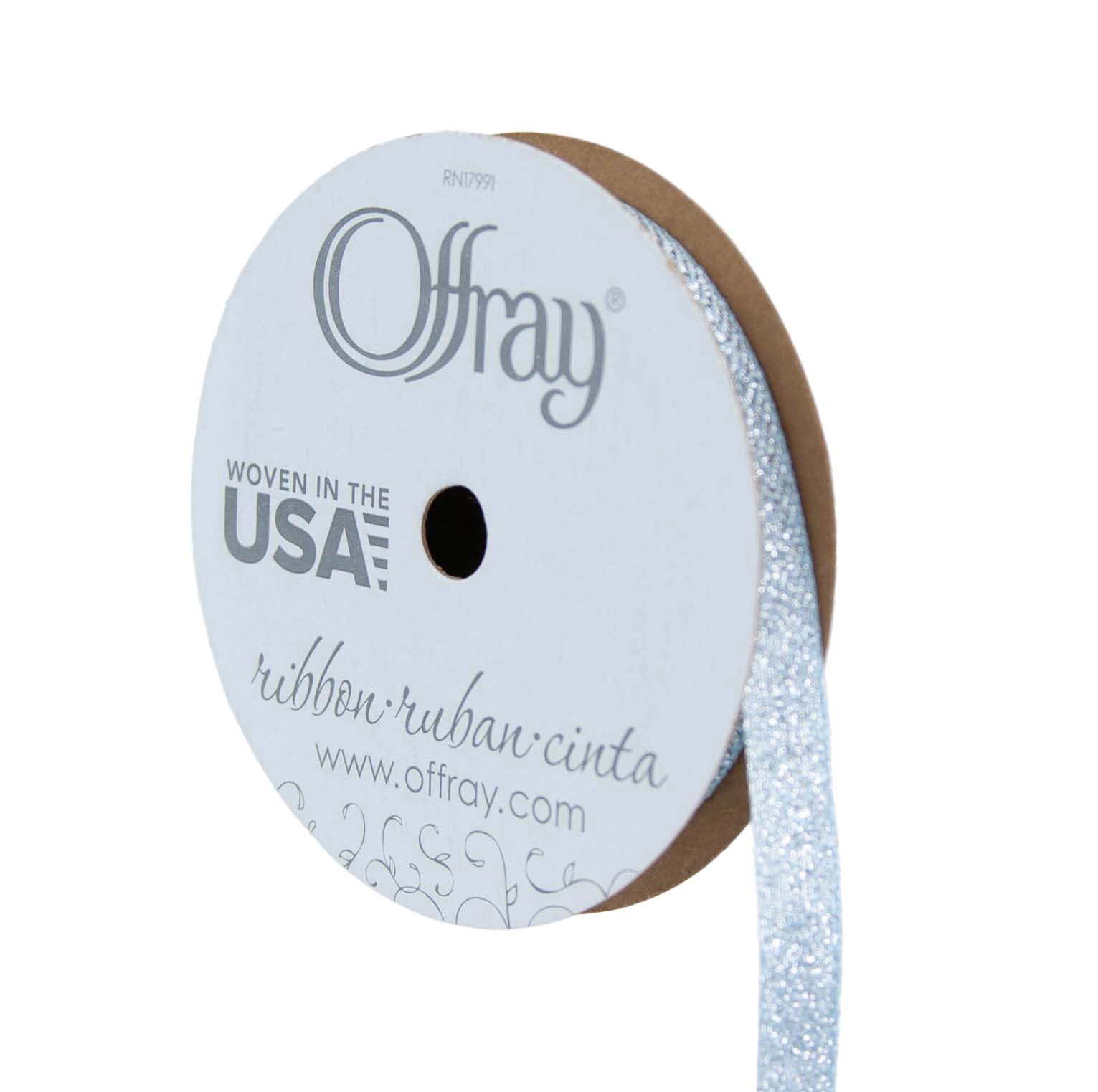 (4 pack) Offray Ribbon, Powder Blue 3/8 inch Metallic Ribbon, 9 feet