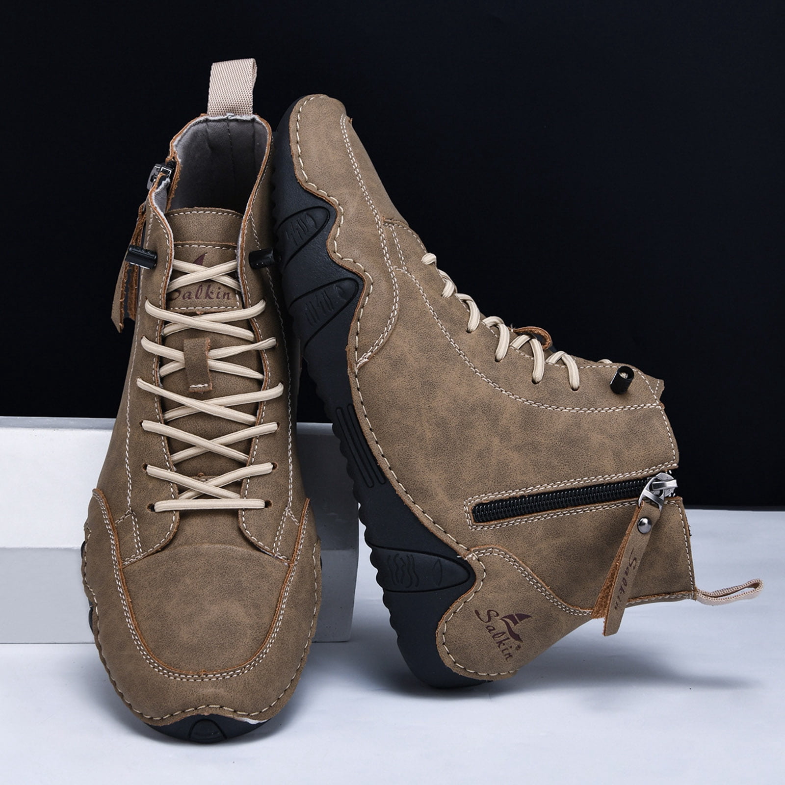 Dakaela Men's Suede Chukka Boots Lightweight Barefoot Walking Shoes High Top Slip on Hiking Sneakers