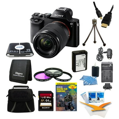 Sony 24.3 MP a7K ILCE-7K/B ILCE7 ILCE7KB Full-Frame Interchangeable Digital Lens Camera with 28-70mm Lens Bundle with 64 GB 94 Mbps Card, NP-FW50 Camera Battery, Carrying Case, 55mm Filter Kit
