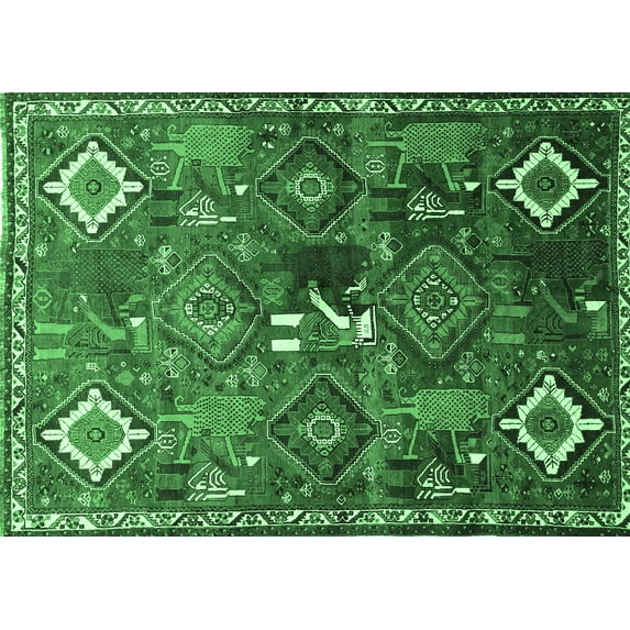Ahgly Company Indoor Rectangle Persian Emerald Green Traditional Area Rugs, 4' x 6'