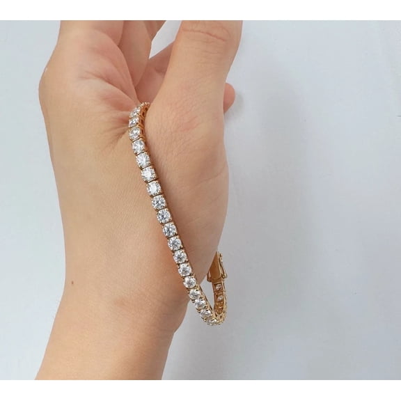 12Ct Round Cut Simulated Tennis Bracelet Diamond 14K Yellow Gold Plated 7" In
