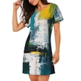 thumbnail image 2 of Rateoe Abstract Brushstrokes Green Blue Print Women’s Nightdress – Cozy Cotton Short-sleeved Sleep Shirt, Loose-Fit Sleepwear, Perfect for Relaxing and Sleeping, 2 of 6