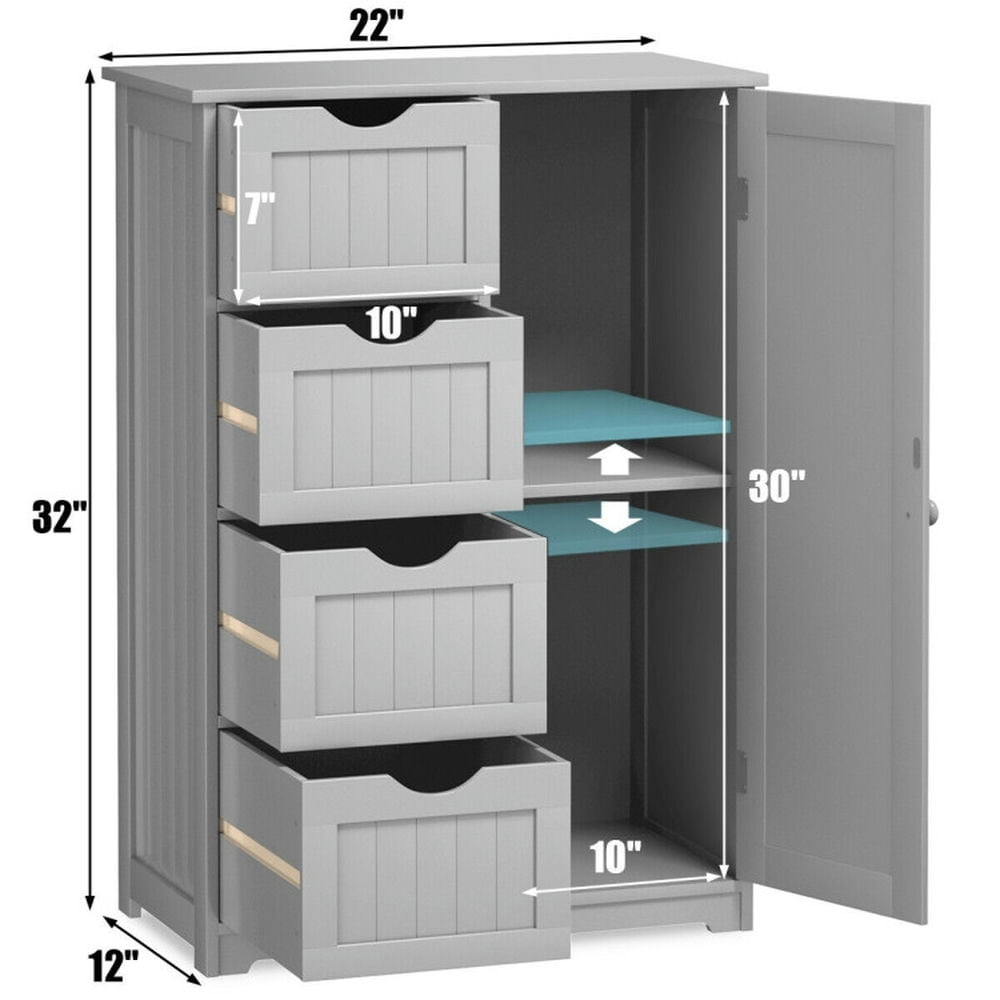Finihen Storage Cabinet, Floor Cabinet, Standing Indoor Wooden Cabinet with 4 Drawers, for Bathroom, Living Room, Bedroom, Kitchen, Gray