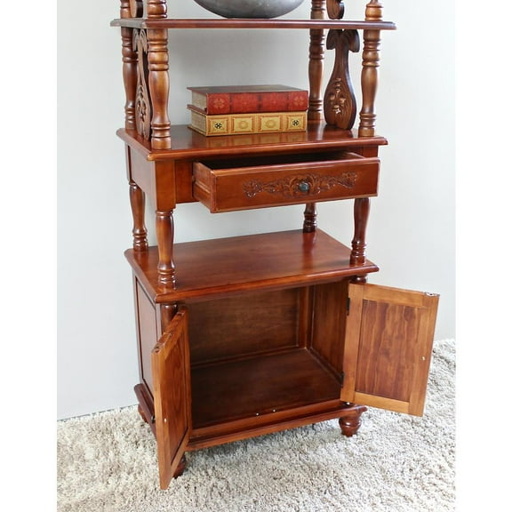 Windsor Carved Wood One-drawer 4-tier Bookshelf - Walnut