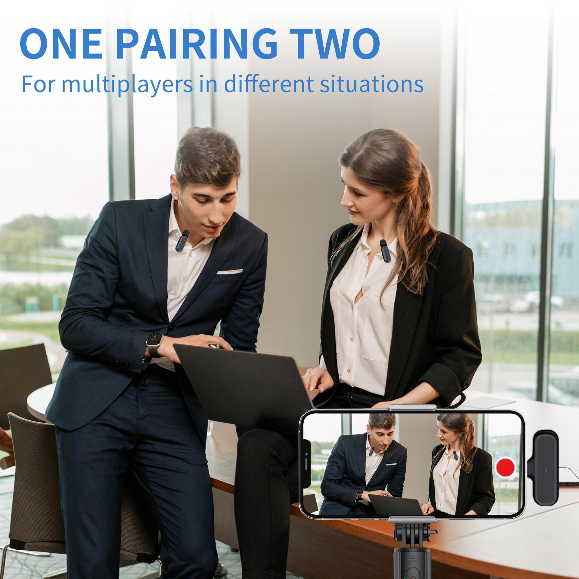 2 Pack Professional Wireless Lavalier Microphone for iPhone iPad Android with Charging Case Noise Reduction Plug-Play Clip on Lapel Mic for Vlogging, YouTube, Interview, Live Streaming