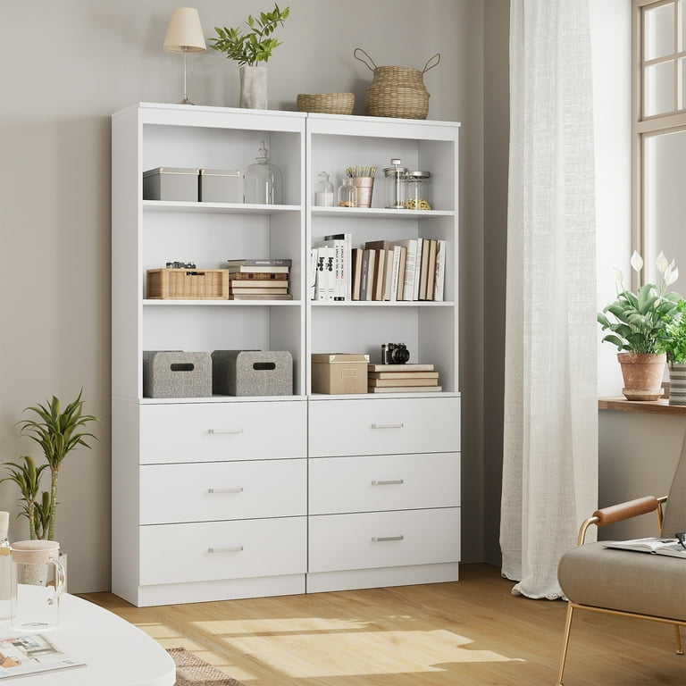Homfa 71 inch Tall Bookcases with 3 Large Drawers, 3 Tier Wooden Storage Bookshelf for Living Room Home Office, White