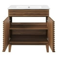 thumbnail image 5 of Sink Vanity Cabinet, Walnut White, Wood, Mid Century Hotel Bedroom Bathroom, Modern Contemporary HB33715, 5 of 10