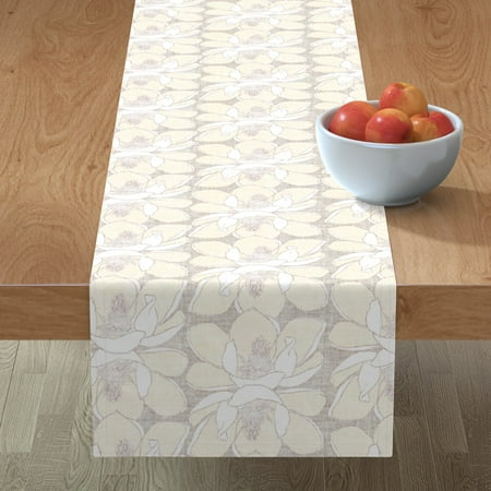 

Cotton Sateen Table Runner 108 - Fable Floral Nature Plant Flower Garden Spring Cream Neutral Print Custom Table Linens by Spoonflower