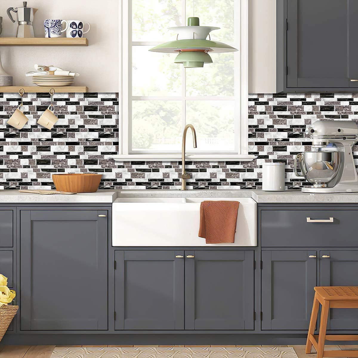 STICKGOO 10-Sheet Marble Look Peel and Stick Backsplash Tile, Self Adhesive Backsplash in Granite (Thicker Design)